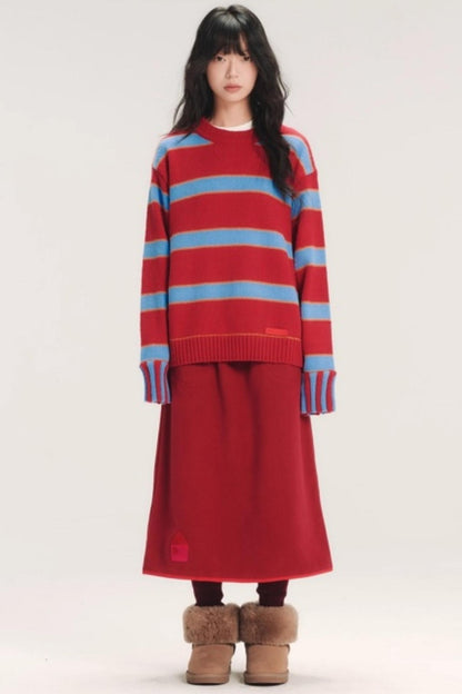 Color-Blocked Wool Striped Sweater