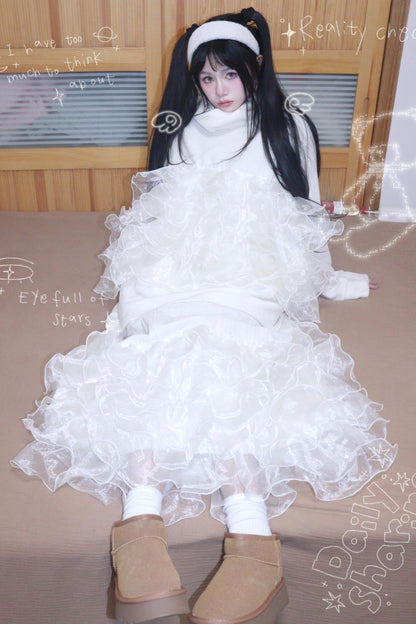 Corduroy Quilted Lace Skirt