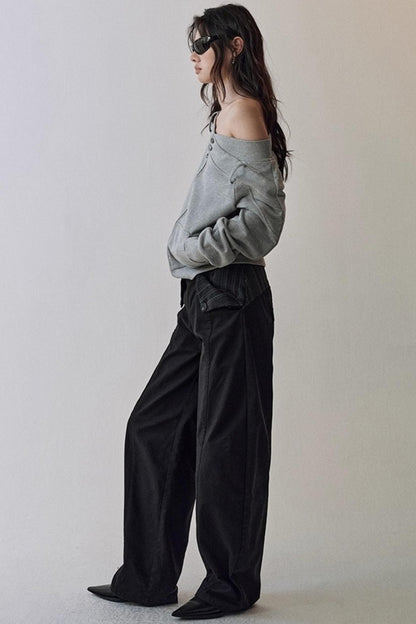 Double Waist Scimitar Loose Jeans