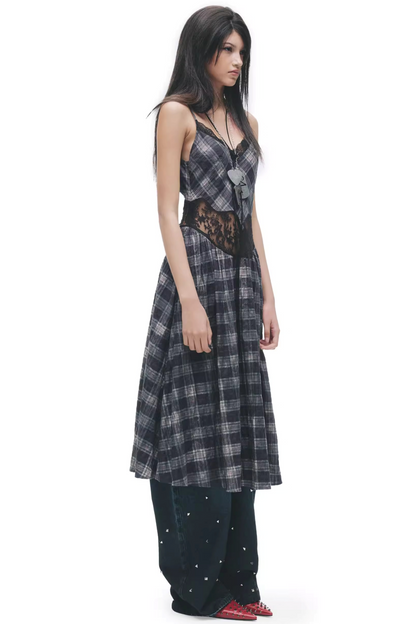 Color-Blocking Karo-Kleid im Distressed-Look