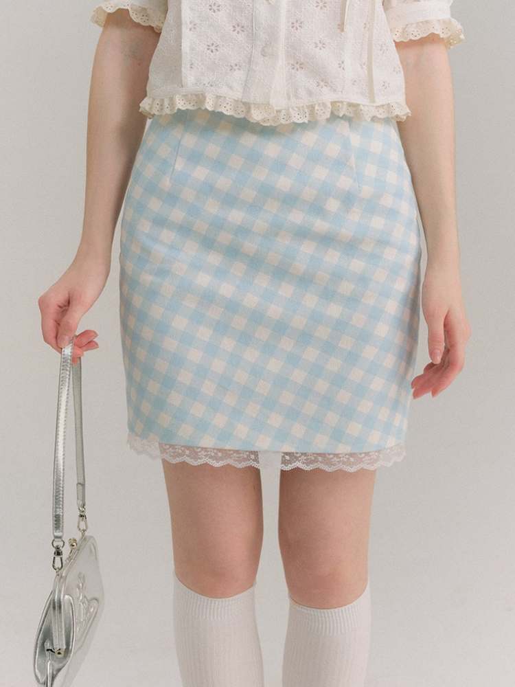 Plaid Lace Hip-Hug Skirt