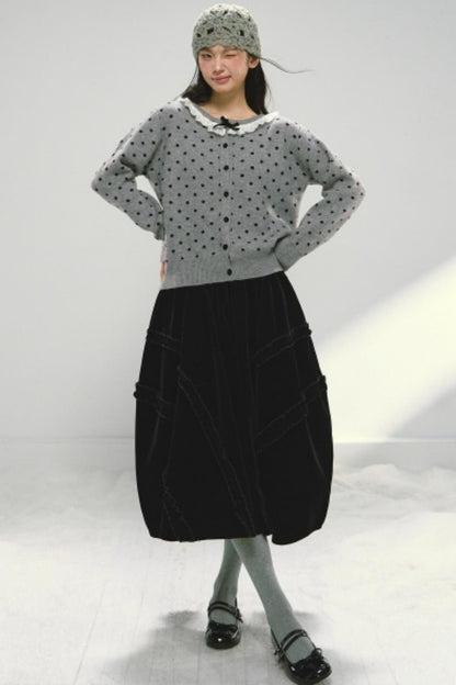 Velvet Ruffled Floral Skirt