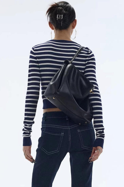 Striped Color-Block Knitted Cardigan