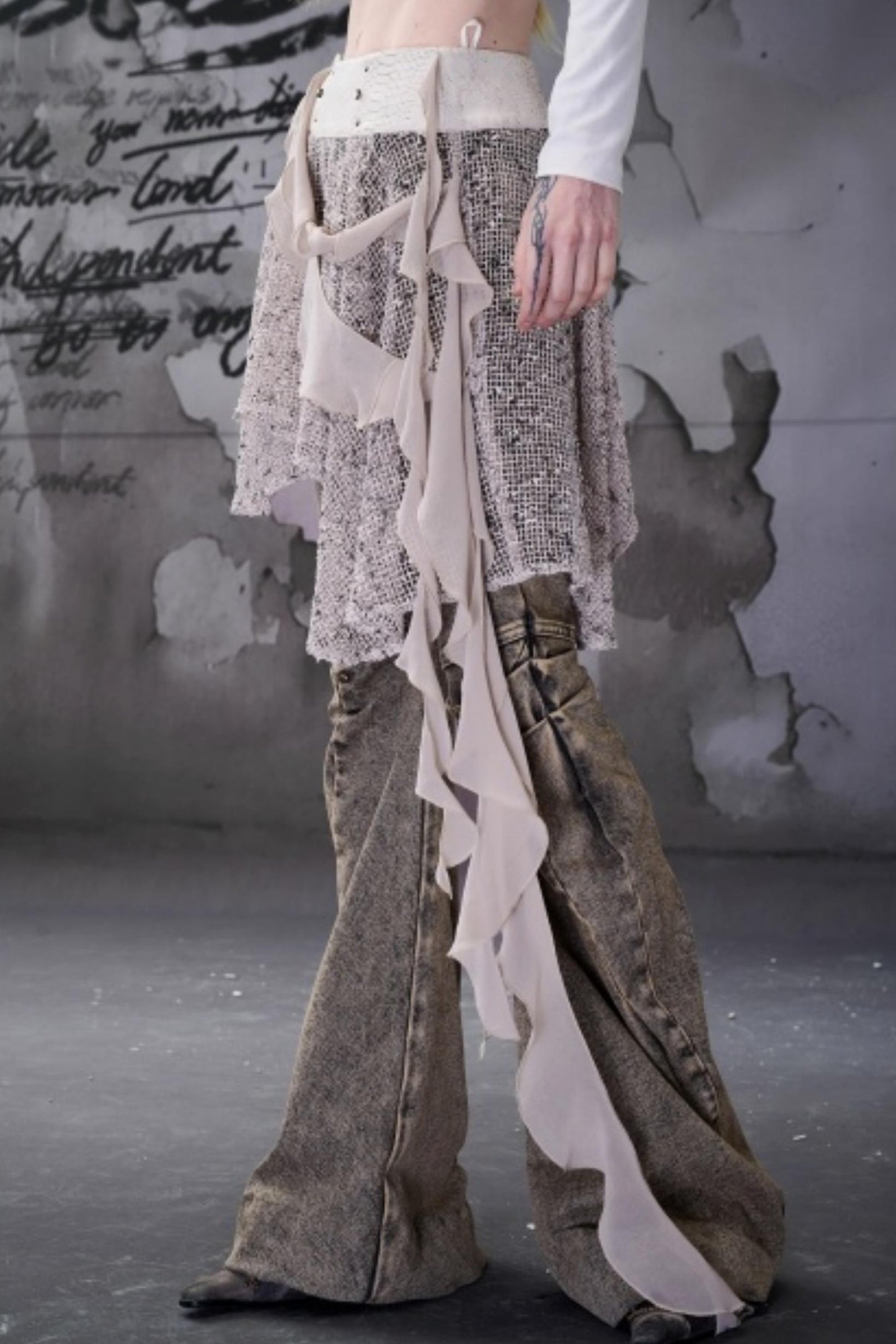 Snake Pattern Patchwork Ruffled Skirt