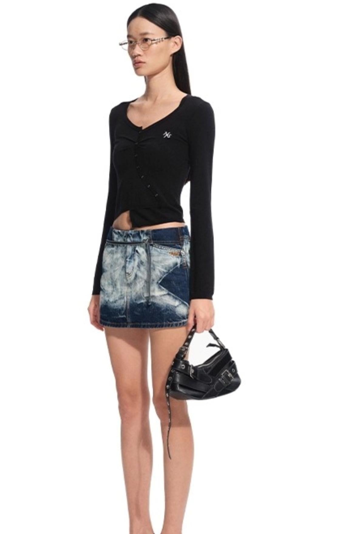 Blue Silk Asymmetrical Knit Top