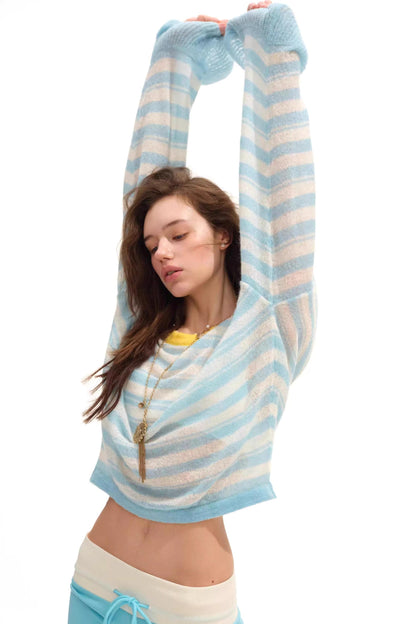 Ice Blue Striped Mohair Top