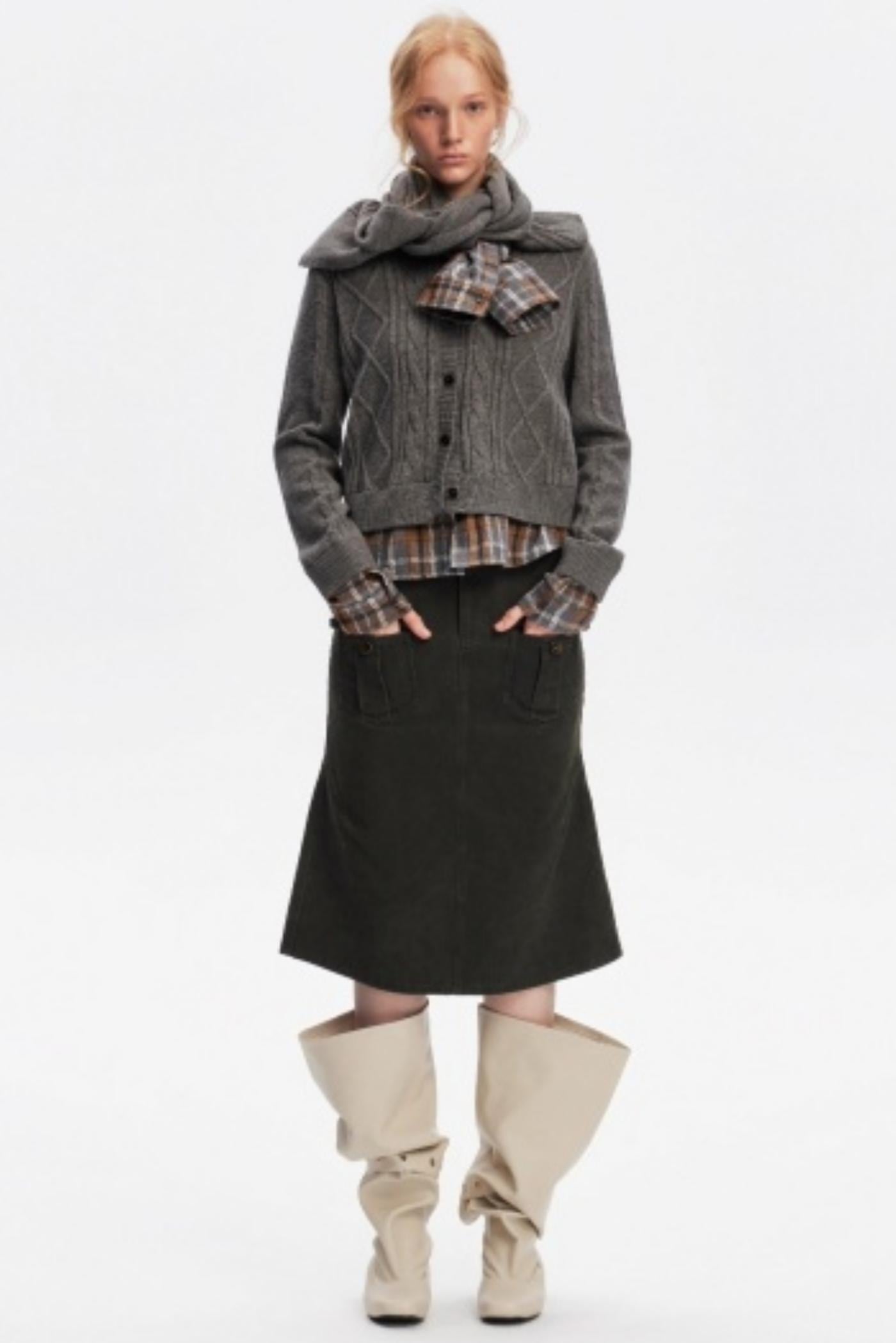 Wool Twist Pattern Cardigan Set-Up