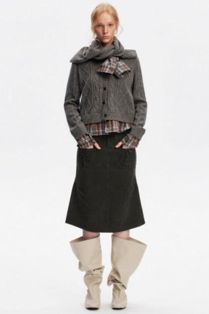 Wool Twist Pattern Cardigan Set-Up