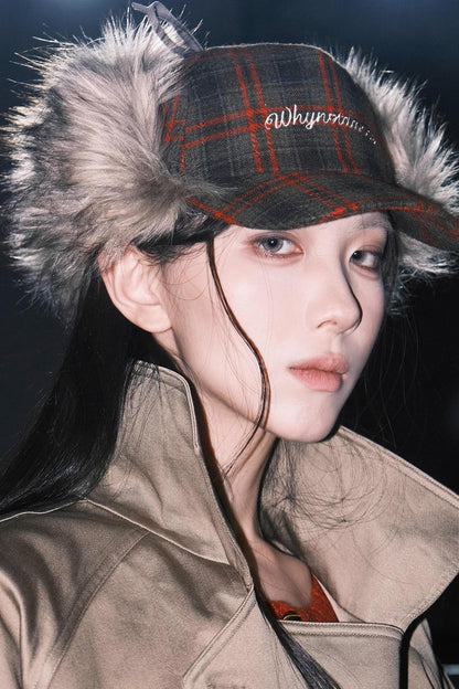 Punk Plaid Furry Earflap Hat