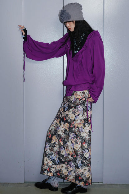 Gold Floral Pleated Skirt