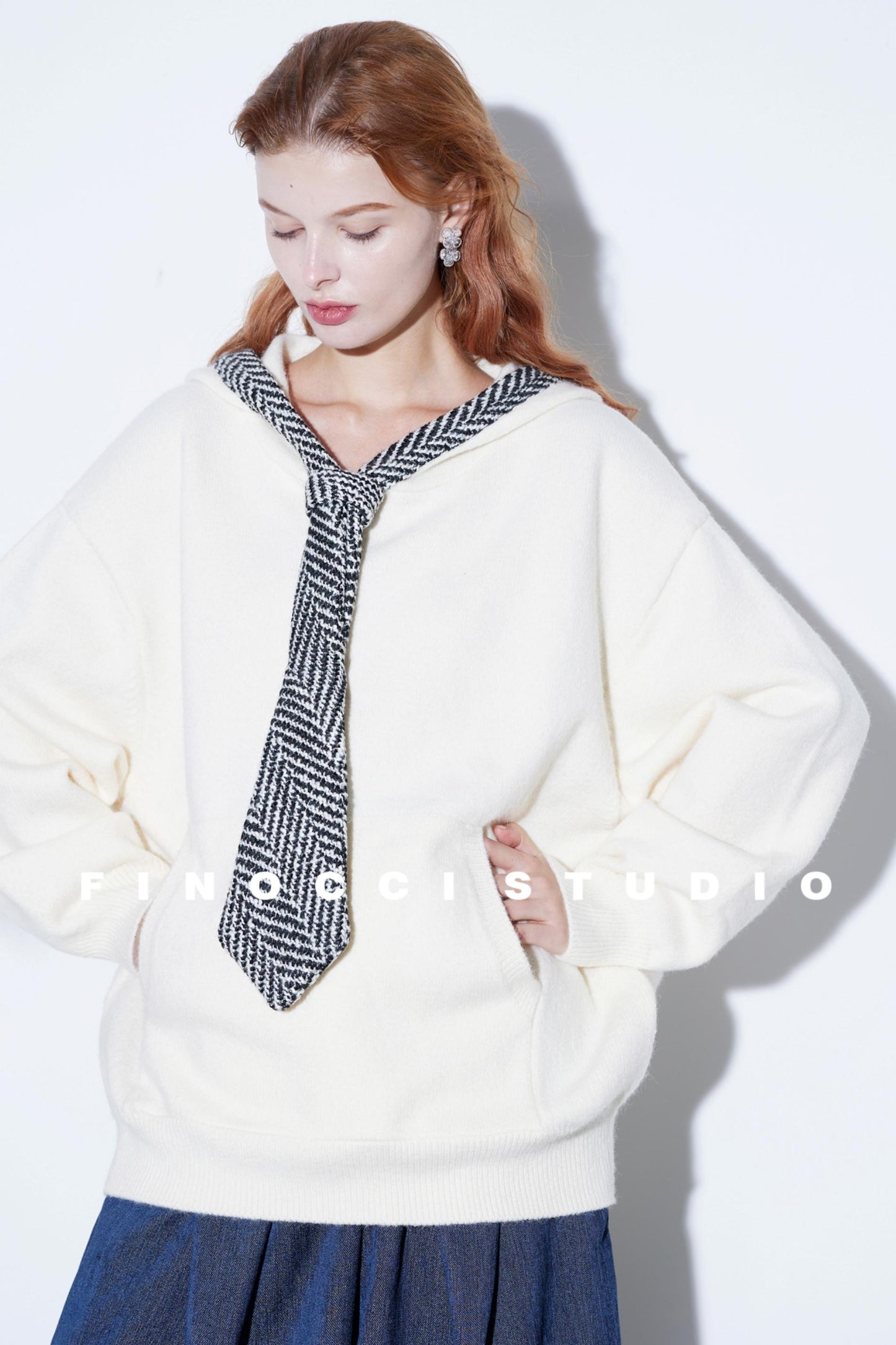 Herringbone Hooded Winter Top