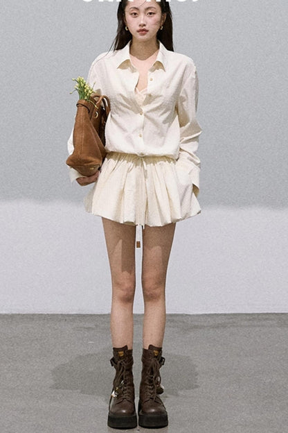 Textured Low-Waisted Long Puffy Dress