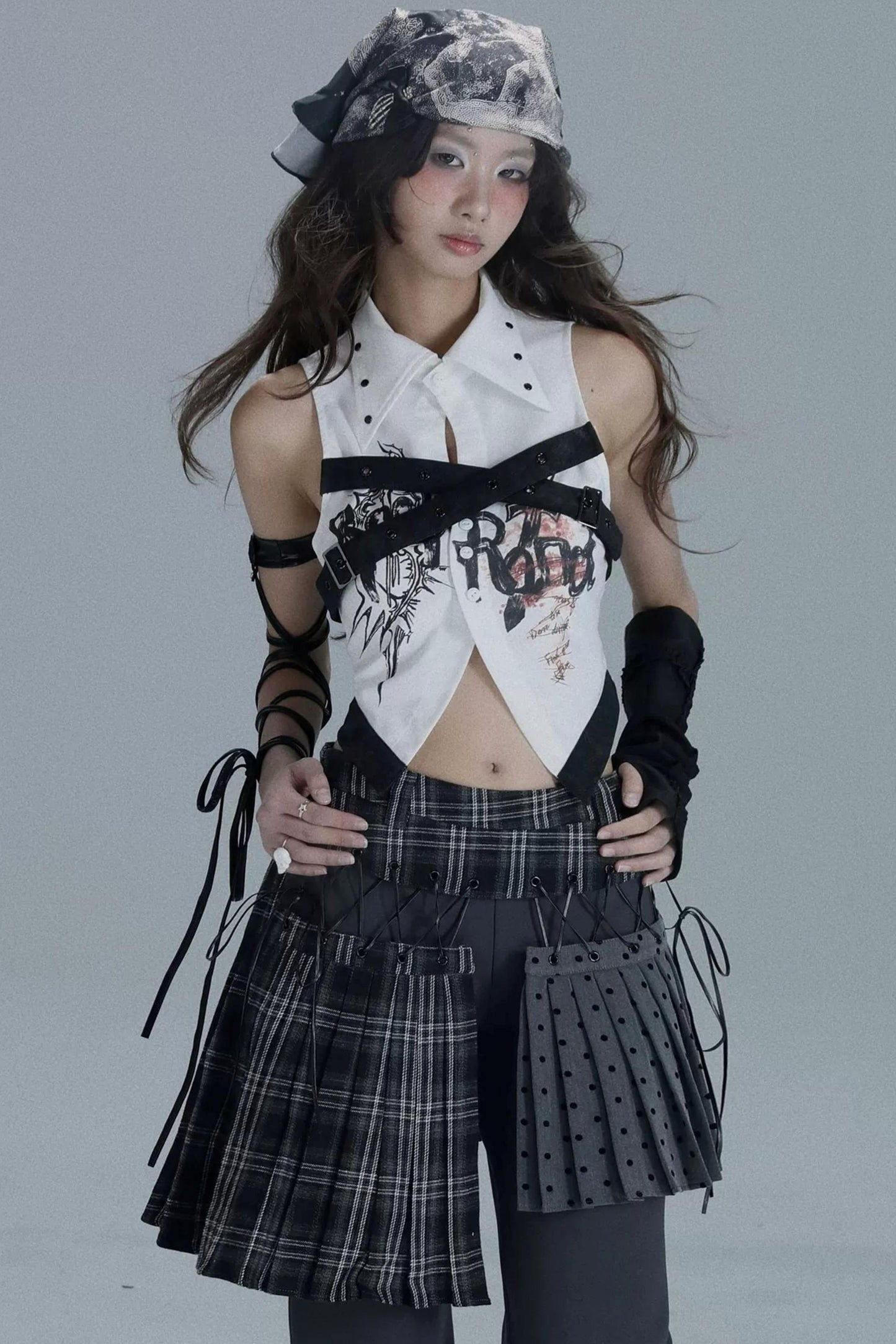 Layered Plaid Skirt Pants