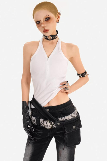 Textured Ribbed Zipper Vest