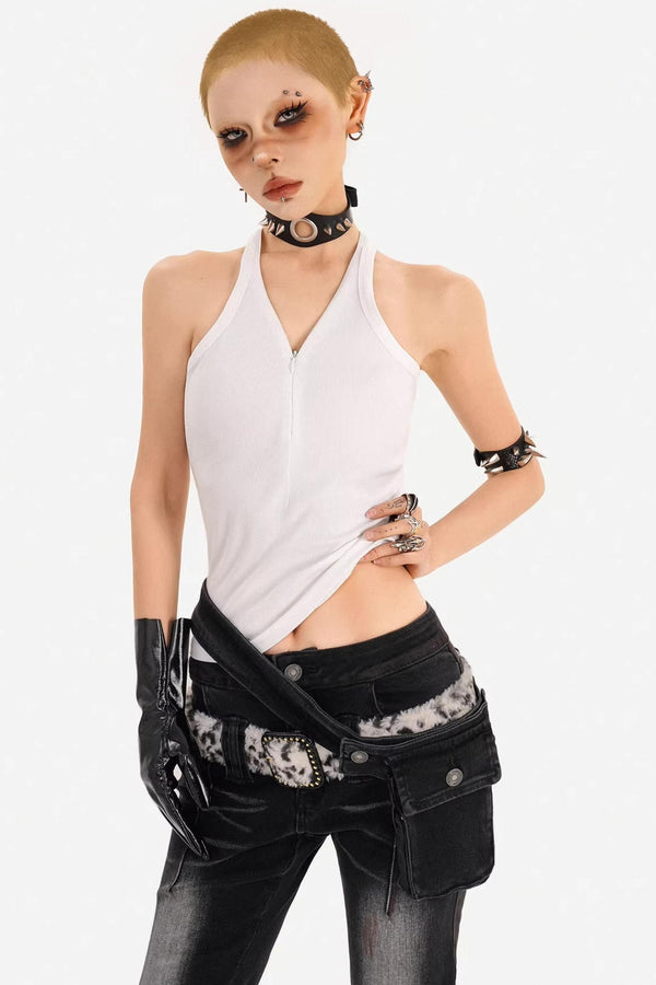 Textured Ribbed Zipper Vest