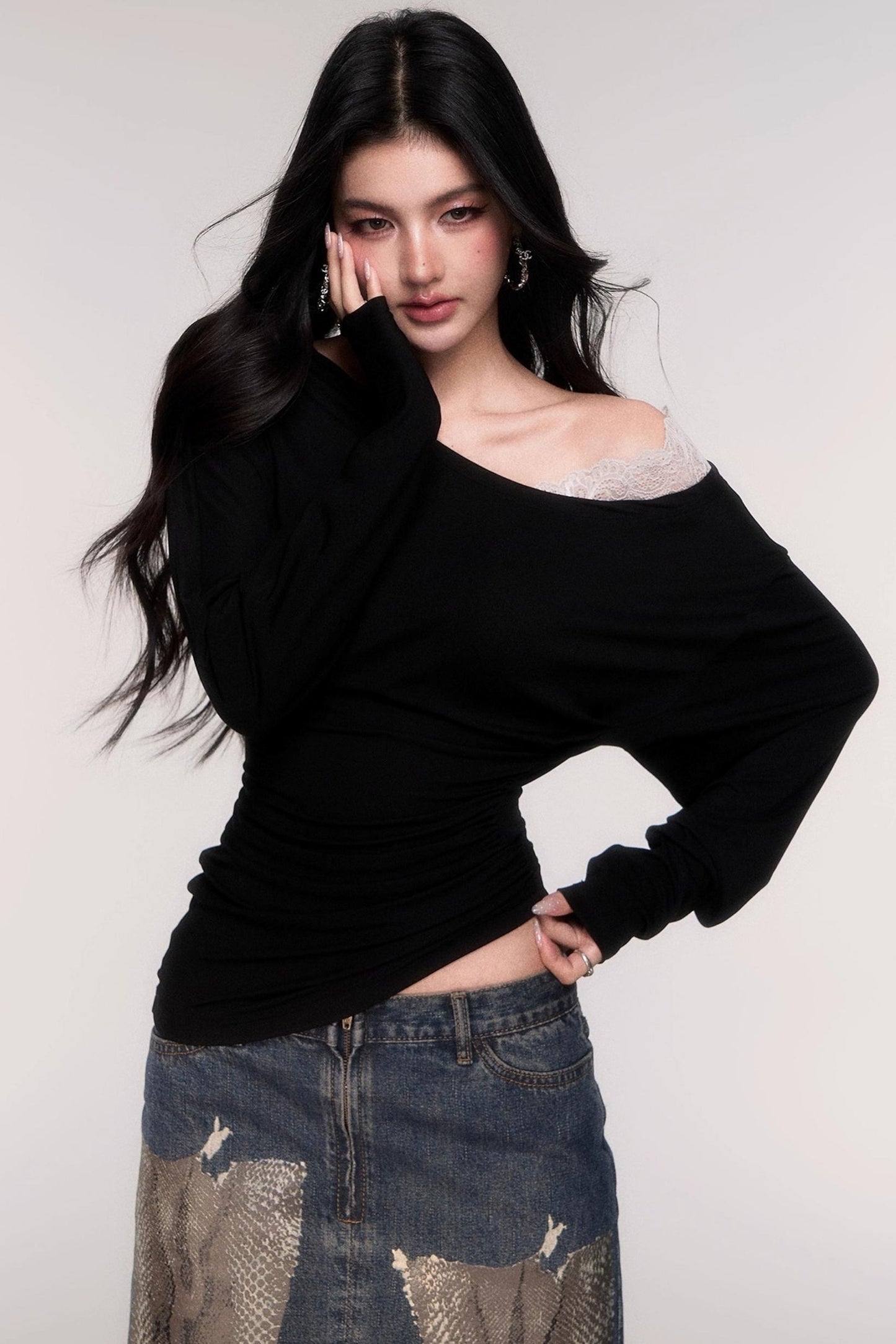 Tencel Panelled Lace Cross-Shoulder Top