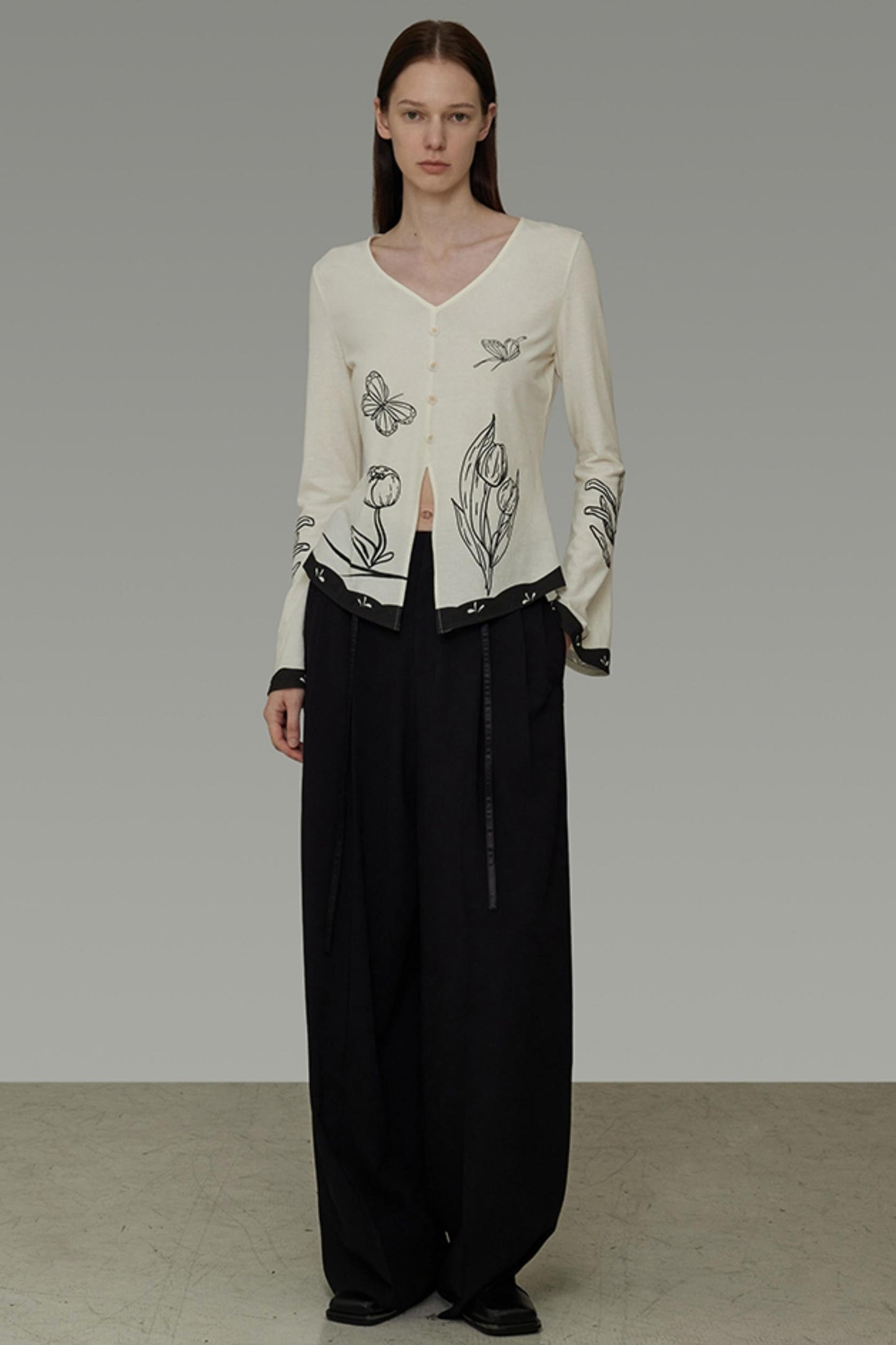 New Artistic Print V-Neck Knitwear