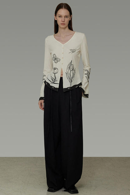 New Artistic Print V-Neck Knitwear