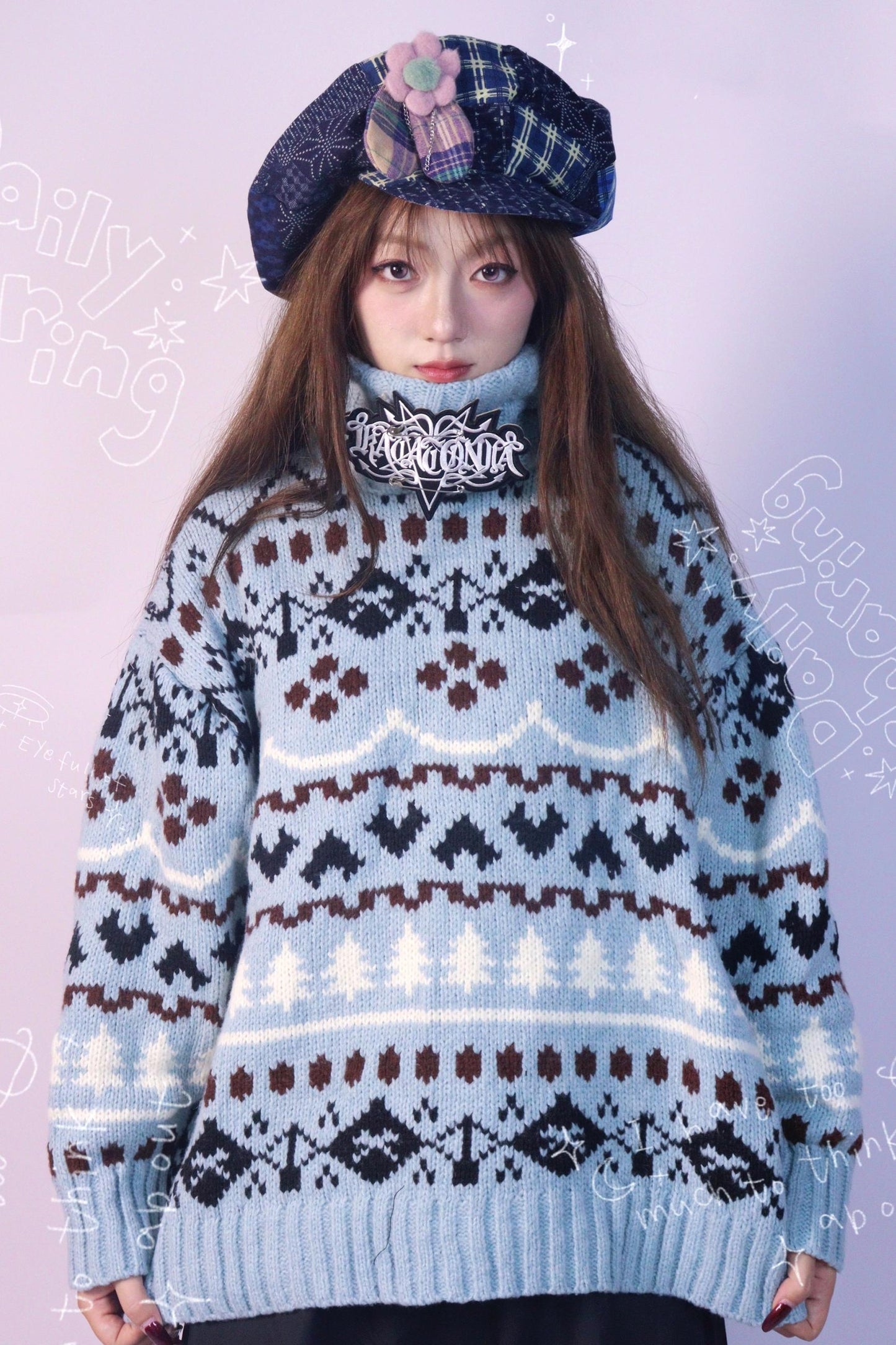 Strange Blue Jacquard Hooded Top