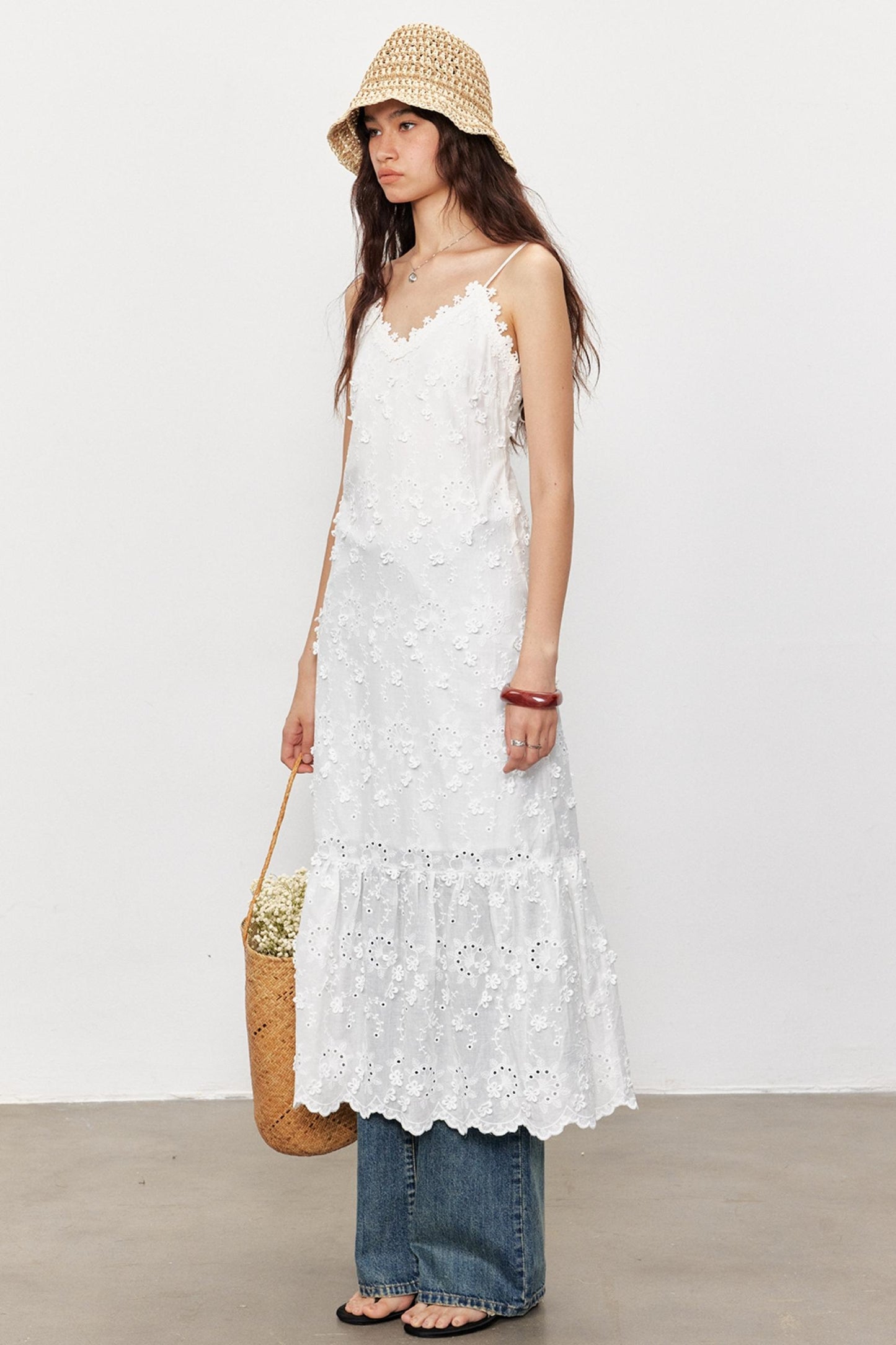 French Floral Lace Waist Slip Dress
