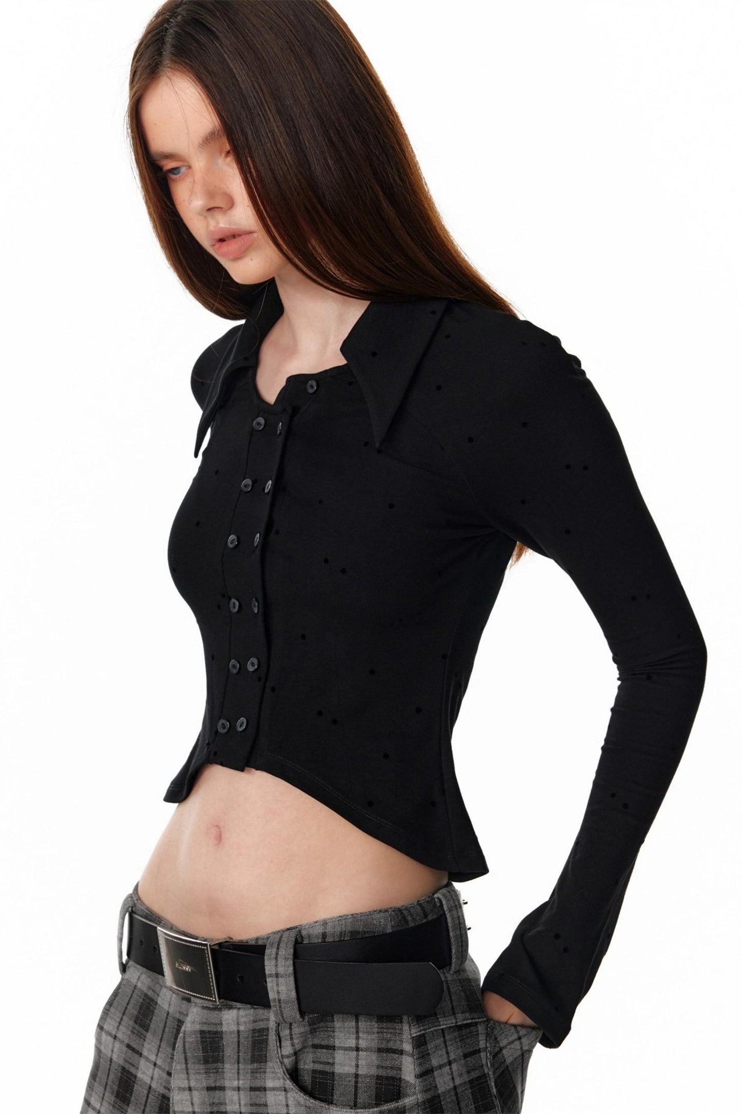 Vintage Polka Dot Slim Long Sleeve T-Shirt