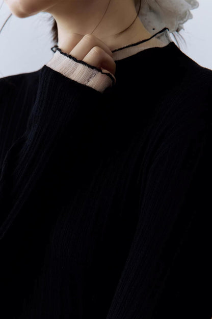 Schwarzes geripptes Stricktop
