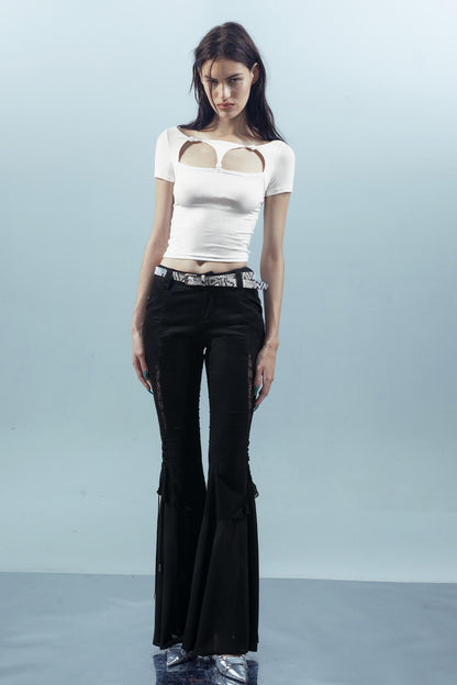 Beaded Mesh Crew Neck Tee