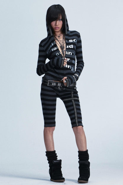 Rivet Striped Top And Shorts Set-Up