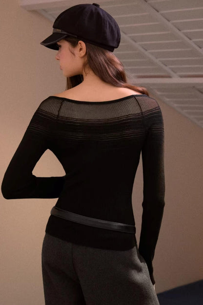 Gradient Large Neckline Knit Top