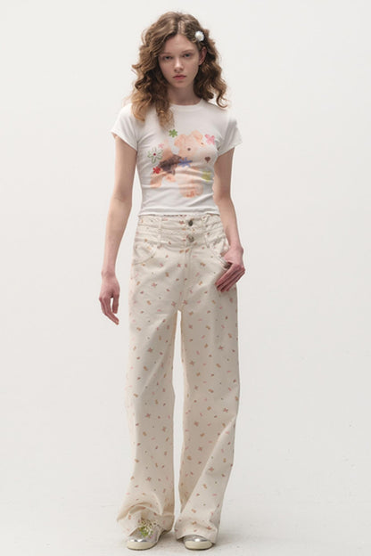 Spring Loose Bear Print Pants