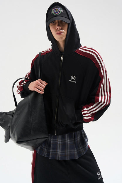 Raw Edge Contrast Hooded Cardigan