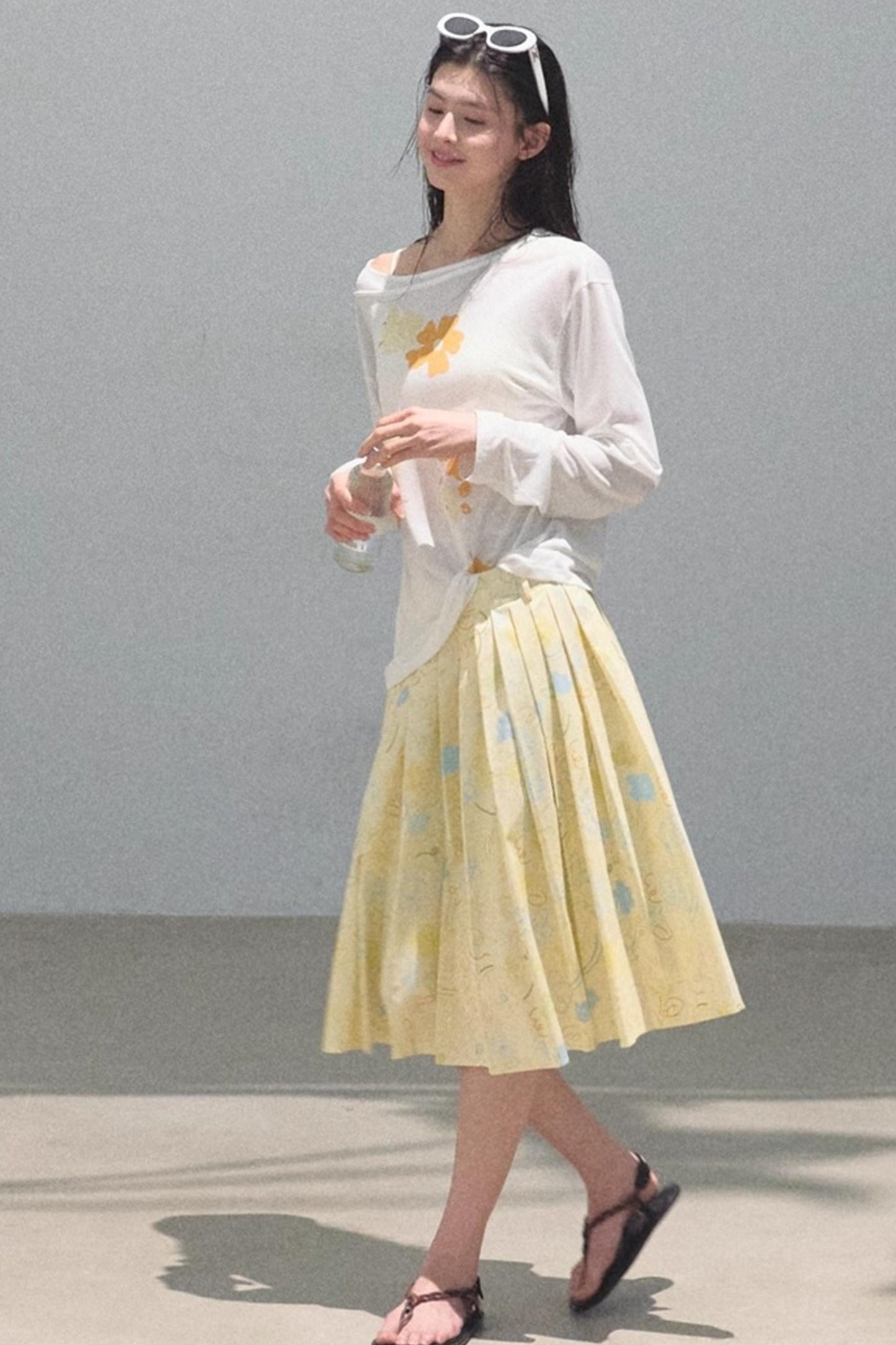 Poplin Pleated Midi Skirt