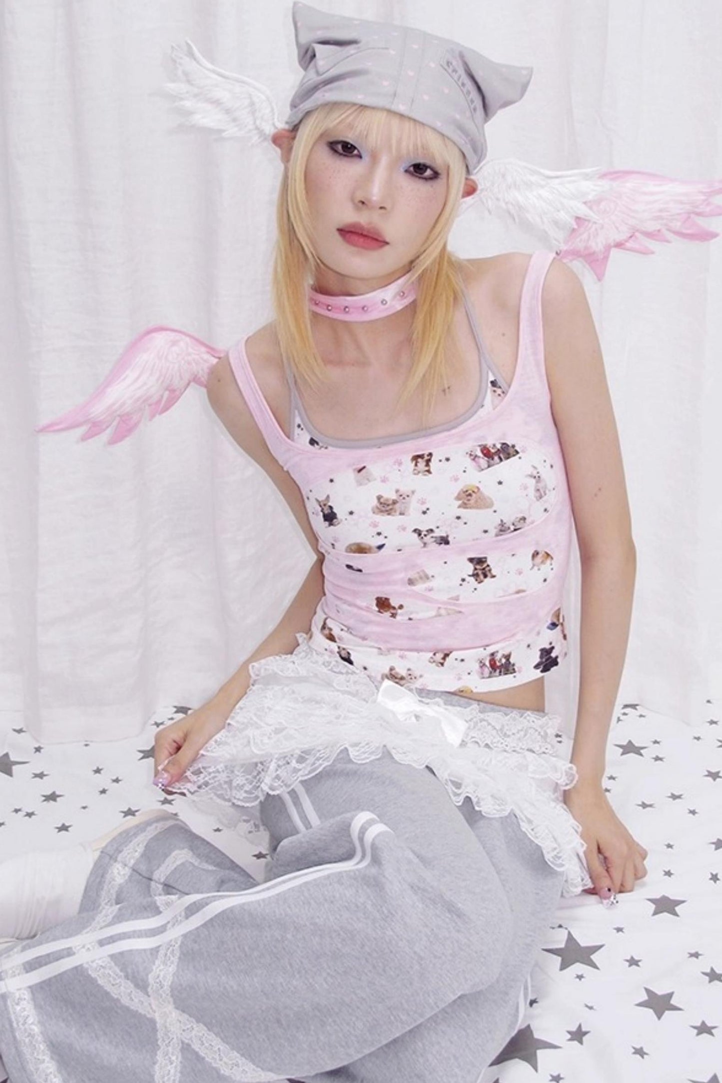 Dog Print Fake Two Piece Camisole