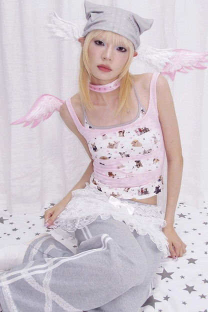 Dog Print Fake Two Piece Camisole