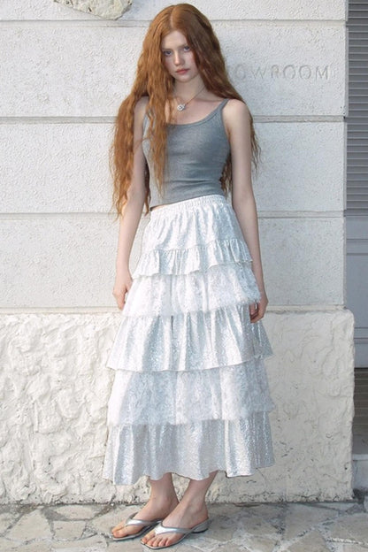 Glitter Panelled Lace Oversized Skirt