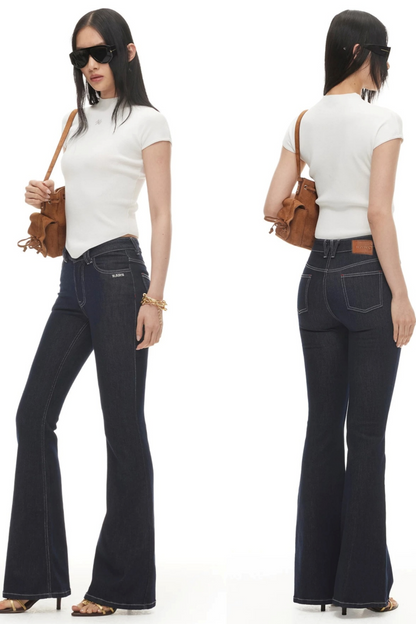 Washed Denim Flared Pants