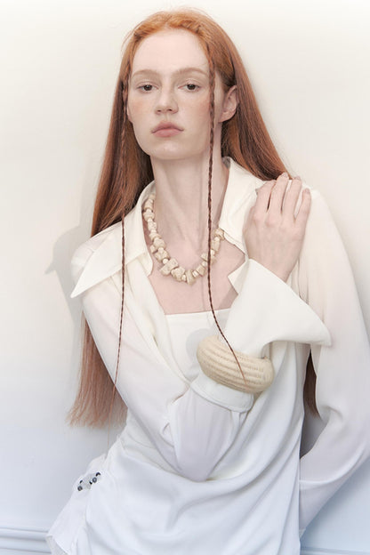 White Pleated Satin Blouse