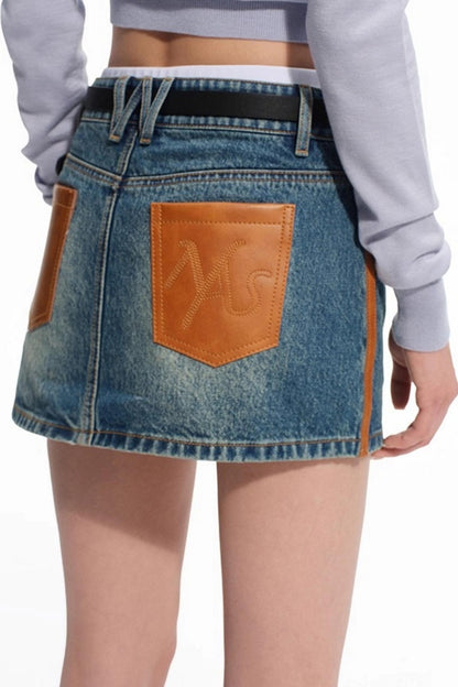 Modern Retro Twill Patchwork Hip Skirt