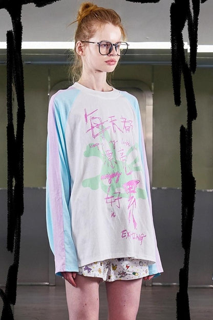 Glitter Print Raglan Sleeve T-Shirt