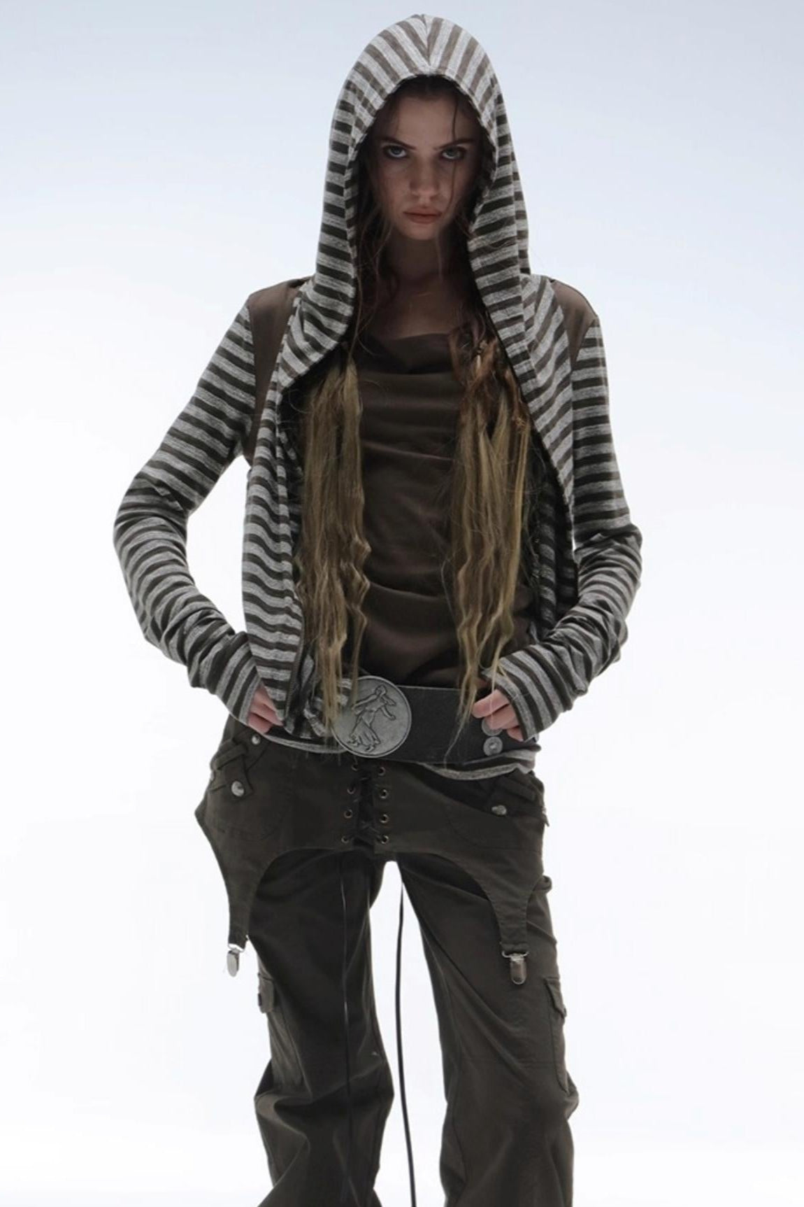 Long Sleeve Patchwork Zip Hooded Jacket