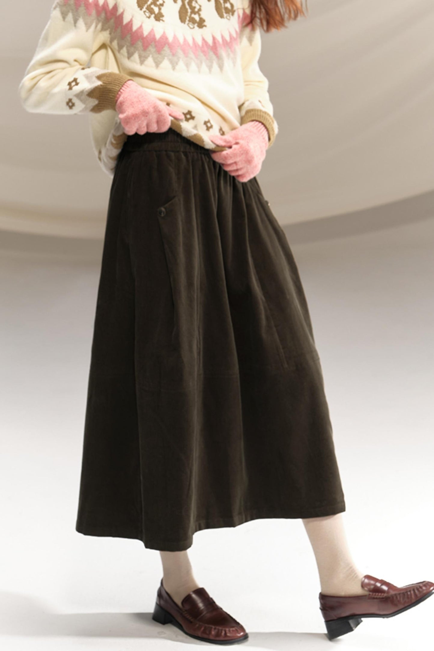 Retro Green Pleated Skirt