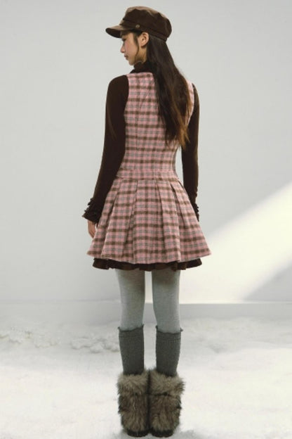 Pink and Brown Plaid Dress Set-Up