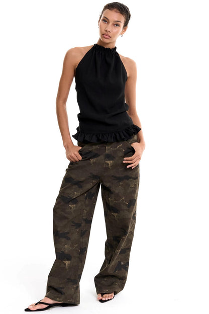 Wool Halterneck Ruffle Camisole Top