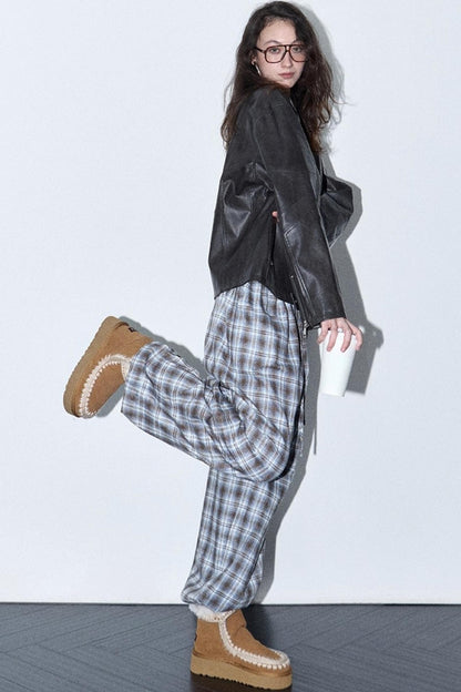 Plaid Color-Blocked Winter Pants