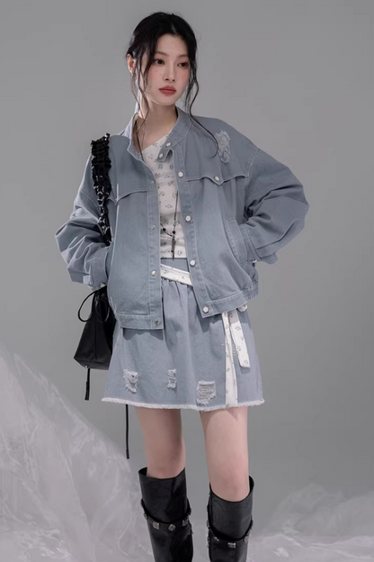 Distressed Rock Denim Jacket Set-Up