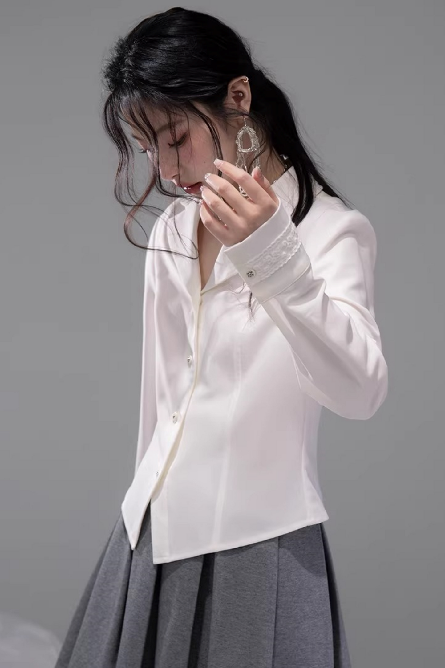 Cloud White Slit Blouse