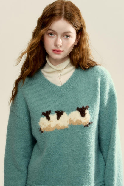 Textured Striped Mohair V-Neck Sweater