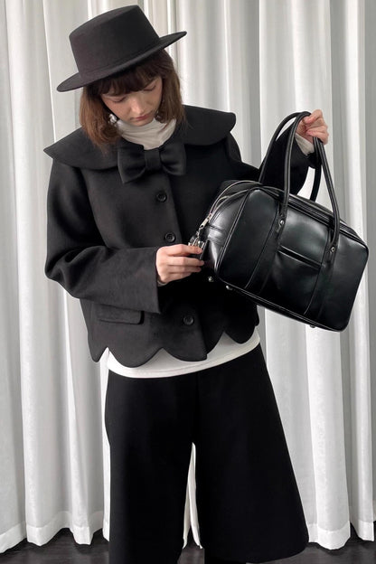 Black Woolen Bow Coat