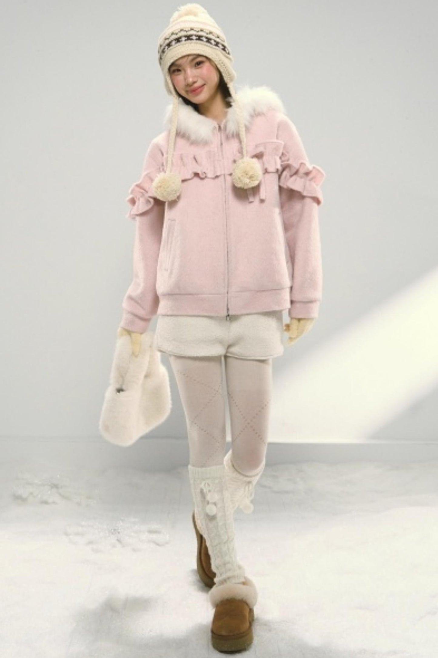 Lace Hooded Cotton Tweed Zip Jacket