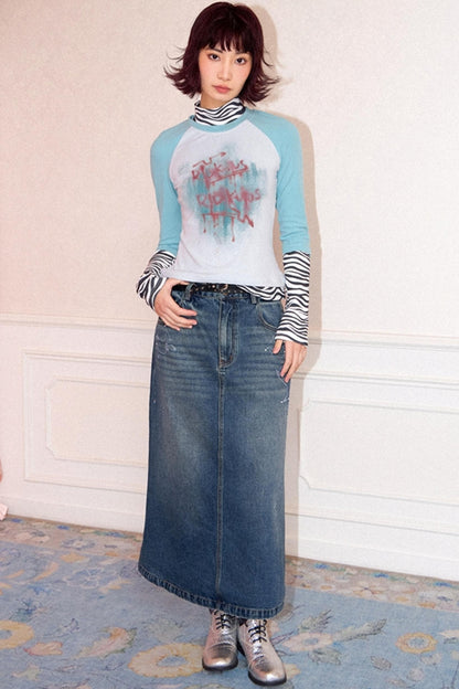 Retro Washed Denim Skirt